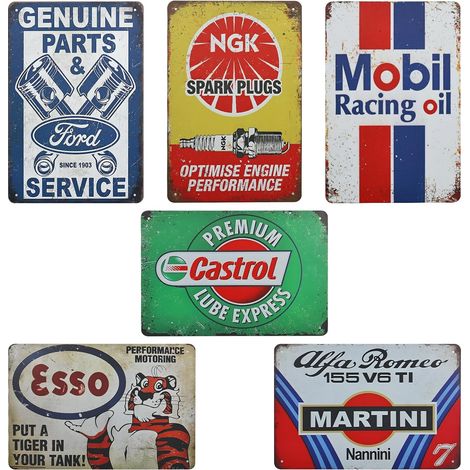 Lot de 6 plaques murales en métal rétro pour garage et moto (1/5)