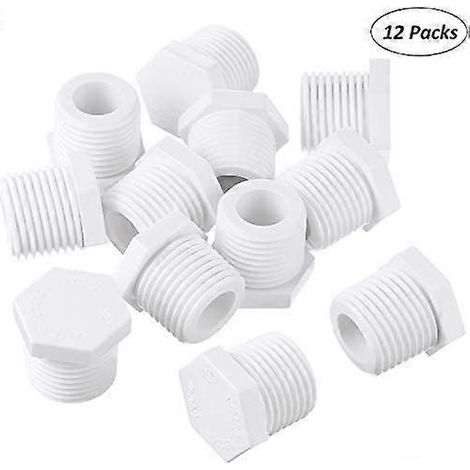 Lot de 12 bouchons de vidange pour chauffe-eau, 1/2", référence 11630 91857, en plastique blanc. (1/4)