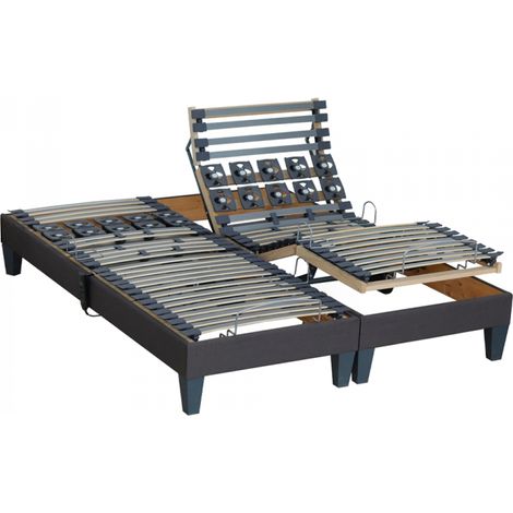 Lot de Sommiers lattes plus plots gris anthracite 2x80 x 200 cm (1/5)