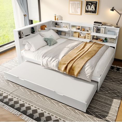 MEUBLIV Bett 140x200 cm weiß – mit Stauraum und Ausziehbett, ohne Matratze (1/5)