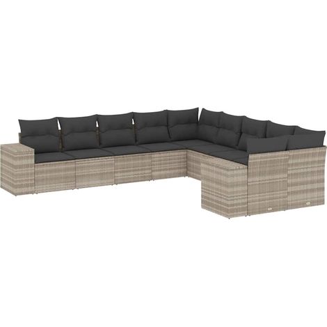 Maison Exclusive - Set Divano Giardino 10 pz con Cuscini Grigio Chiaro Polyrattan (1/5)