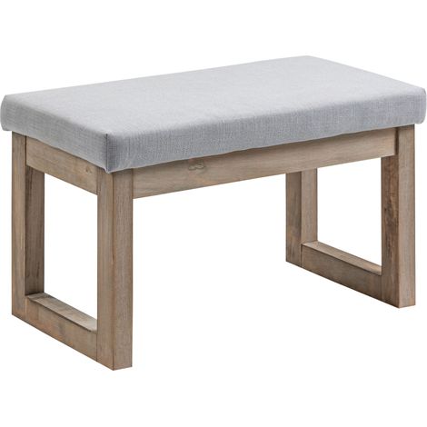 Tabouret rembourré avec pieds en bois gris 68x38x42 cm pour salon et entrée (1/5)