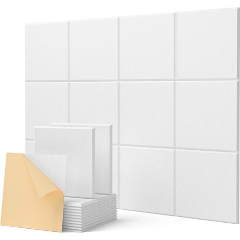 Panneaux Acoustiques Autocollant Blanc Lot de 12 Pièces Panneau Acoustique, Isolation Phonique, Haute Densité, Anti-bruit, pour Mur, Plafond et Porte, Carrées 30×30×0,9cm (1/5)