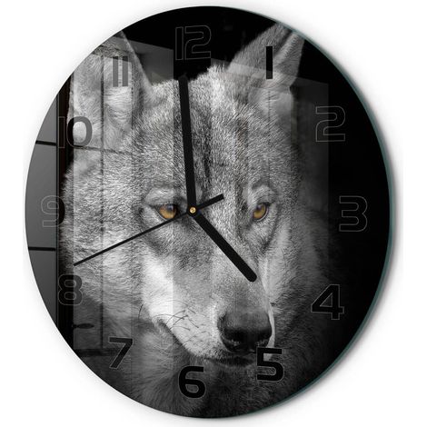 Horloge Murale Ronde Déco Salon Verre Trempé Silencieuse Design Contemporain Loup fi 30 cm (1/5)