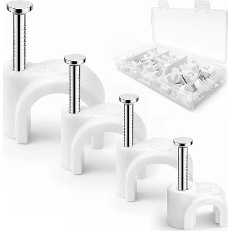 Lot de 400 clips de câble, 4 tailles de clips solides solides blancs ronds pour câbles électriques 4 mm/6 mm/8 mm/10 mm, 400 pièces pour câble Ethernet, ligne téléphonique, TV, câble USB (1/5)