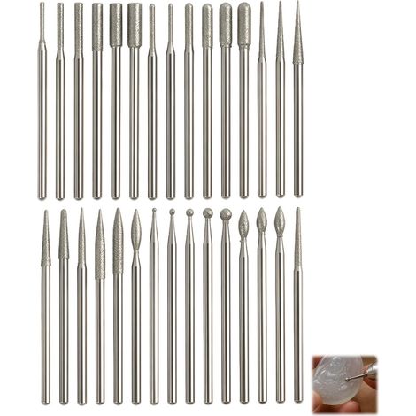 30 Fraises Diamant,Fraise Carbure Pour Outils Rotatifs,Accessoires De Gravure,Découpe,Outil Pour Graver Le Verre,Polissage Et Sculpture Sur Pierre,Céramique,Bijoux,Complet Multi-Matériaux (1/5)