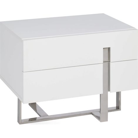 Table de nuit laqué structure acier inoxydable - Blanc (1/3)