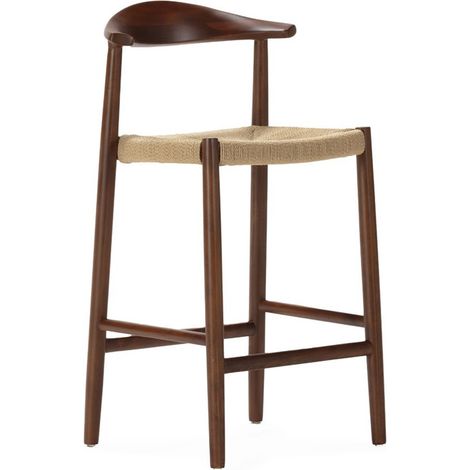 Tabouret haut en hêtre et corde papier - Noyer, naturel (1/5)