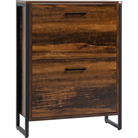 Sturdy Rustic Brown Shoe Cabinet with Anti-Tipping Design, 2 Drawers for 12 Pairs, Space-Saving Storage Solution, Easy Assembly