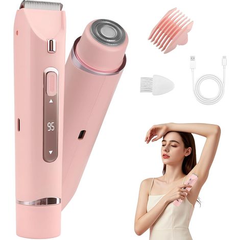 Rasoir electrique femme 3 en 1, Tondeuse Visage Corps et Bikini USB-C Rose (1/5)