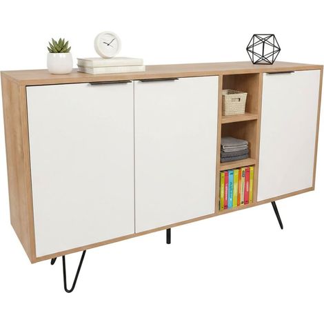 Glaubenschrank Arlene: 4 Regalfächer, 3 Türen, 7 Fächer, 142x36x83h cm, Eiche Braun