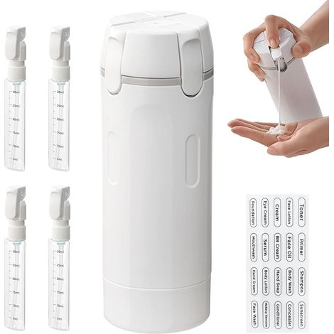 Travel Dispenser Bottle, Refillable Travel Dispenser Bottles, Travel Bottle Kit, Leak Proof Travel Bottles with Graduation and Label, for Toiletries (1/5)