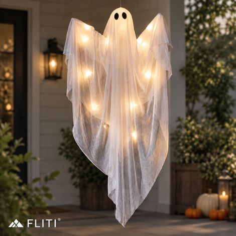FLITI Hanging Ghost LED Halloween Outdoor Decoration 47" with Warm White Light in Plastic and Fabric (1/5)