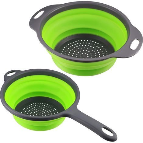 2 Pièces Passoire Pliable Silicone, Panier De Vidange Silicone, Panier Vidange Fruits Légumes Avec Poignée, Passoire De Cuisine Pliable Pour Égoutter Pâtes, Fruits, Légumes - Vert