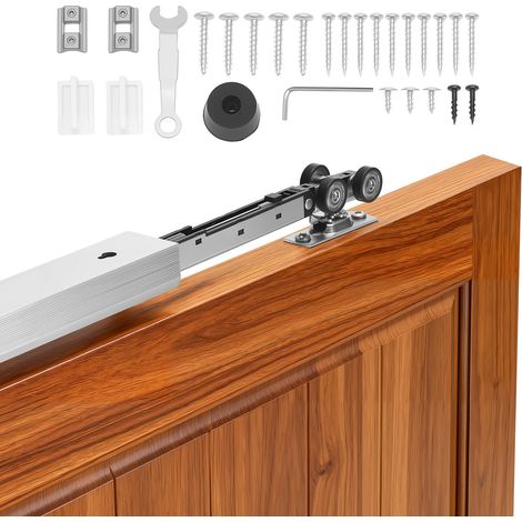Kit de Quincaillerie pour Porte Coulissante Rail 174,6 cm, Système Coulissant pour Porte à Galandage avec Mécanisme de Fermeture Amortie, pour Vantail Simple Épaisseur 2,5-4,5 cm Largeur 91,4 cm (1/5)