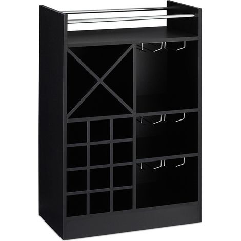 Estante para vino de diseño moderno 96 x 63 x 35 cm almacenamiento para 22 botellas y soportes para copas de aglomerado negro 130007771 (1/5)