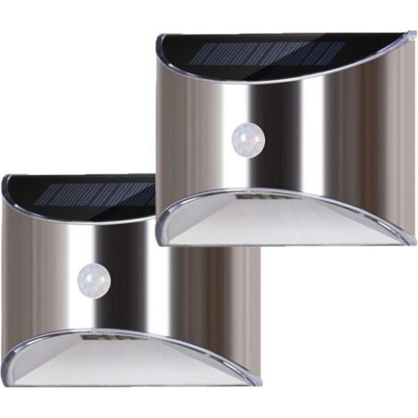Applique murale solaire LED pour jardin, terrasse, allée, clôture, escaliers, éclairage extérieur étanche en acier inoxydable avec détecteur de mouvement, blanc froid (1/4)