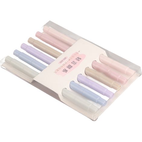 6 marqueurs fluo pastel à pointe fine, lot de 6 couleurs assorties, surligneurs doux pour écoliers, ados, enfants et adultes (1/2)
