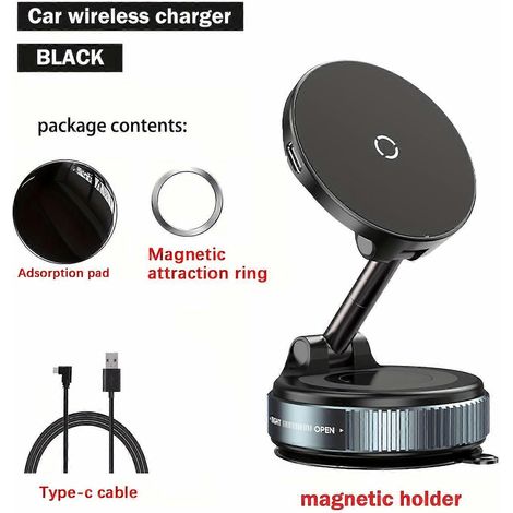 Support de chargeur magnétique sans fil pour voiture, support de téléphone à ventouse réglable à 360°, charge rapide pour smartphones compatibles MagSafe et Qi (1/5)