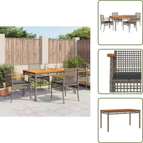 5-tlg. Garten-Essgruppe mit Kissen Grau Poly Rattan - Gartentisch - Esstisch - Gartenmöbel Set - Outdoor Essgruppe - Terrassenmöbel (1/5)