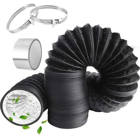 80mm Noir Tuyau d'évacuation 3m Tube Flexible d'Air Gaine Ventilation Aluminium avec 2 Colliers de Serrage et 1 Ruban Adhésif Aluminium 2m pour Sèche-Linge Ventilateur Extracteur (1/5)