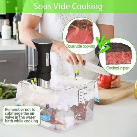 Sacs Sous Vide Réutilisables - 15 Pièces 3 Tailles 8.7x8.2 10.2x11.0 10.2x13.4 cm - Pompe Manuelle Incluse - Clips Étanches - Pour Cuisson Sous Vide (1/4)