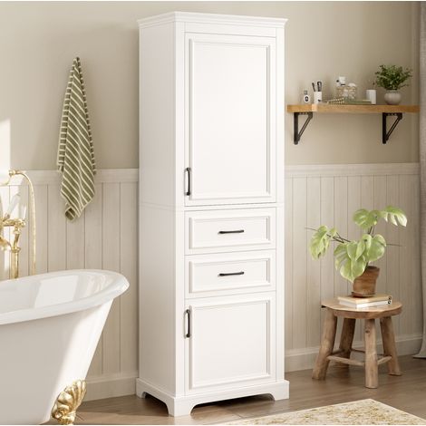 Schrank Bad Aufbewahrung 60x40x180 cm MDF Weiß OKMYHOME (1/5)