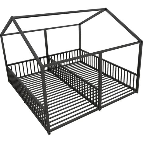 Kinderbett aus schwarzem Metall 90x200 cm in Hausform, Eisenrahmen, ohne Matratze (1/5)