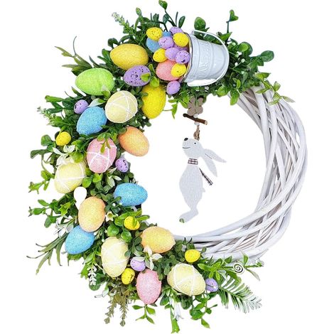 Décoration de Pâques Couronne de Printemps pour Porte d'Entrée, Panneau de Bienvenue Rustique, Guirlande Artificielle pour Maison, Décor Extérieur Ferme, Saint-Patrick, Lot de 1 (1/5)