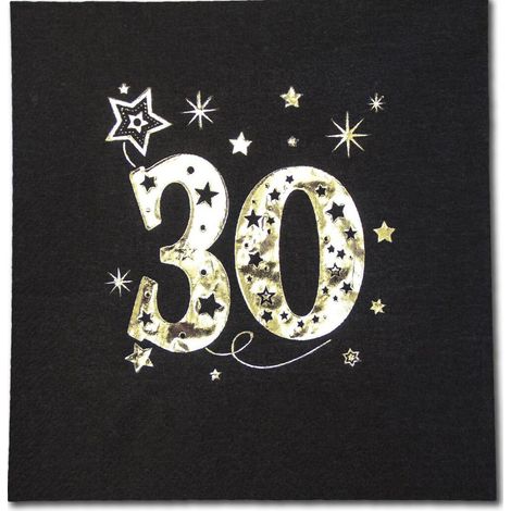 Servilletas de papel para 30 cumpleaños, color negro y dorado, 33x33cm, 20 unidades.