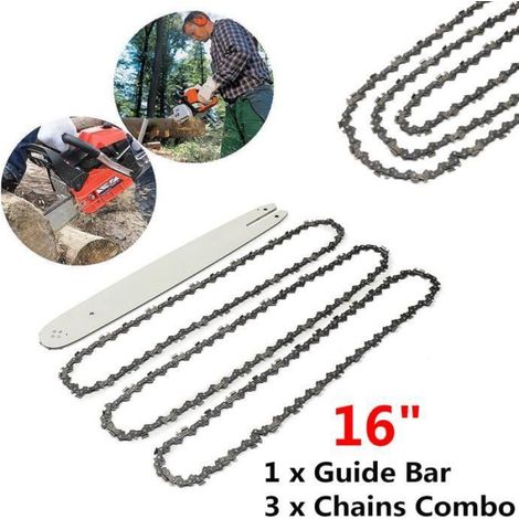 3PCS Chaîne Guide 16 Pouces 55 Maillons Pour Tronçonneuse STIHL 009 012 021 E180 MS180 MS190 MS250 HT70 (1/4)