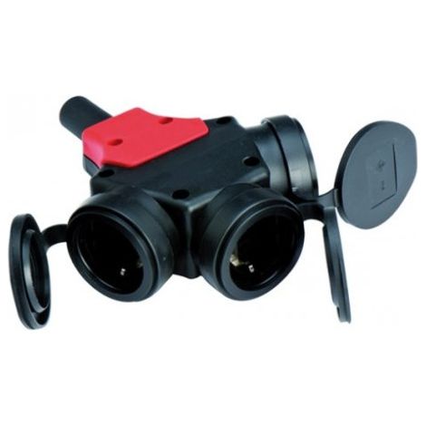 Adaptador con tapa de goma 3 tomas schuko 2p+t 16a 250v, ip54, negro, máx. 1,5 x 2,5 mm², blister (1/3)