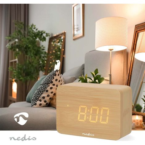 Nedis Digital-Schreibtisch-Wecker / LED / Backlight / Snooze-Funktion / Datumsanzeige / Raumtemperatut / Holz