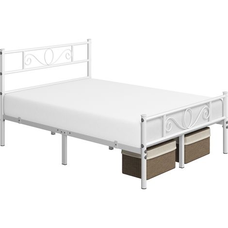 Yaheetech Letto in Ferro Battuto con Doghe Struttura Letto in Metallo Stile Rustico Moderno Bianco Singolo 140 x 200 cm (1/5)