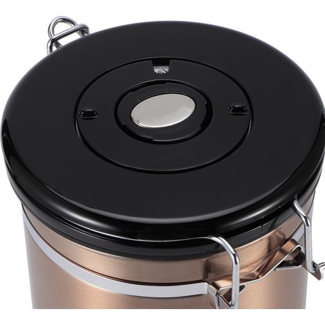 Pot de conservation pour café et thé en grains, étanche à l'humidité, en acier inoxydable avec réservoir scellé et valve d'évacuation d'air (Or 1,8 L (contenance d'environ 750 g)) (1/5)