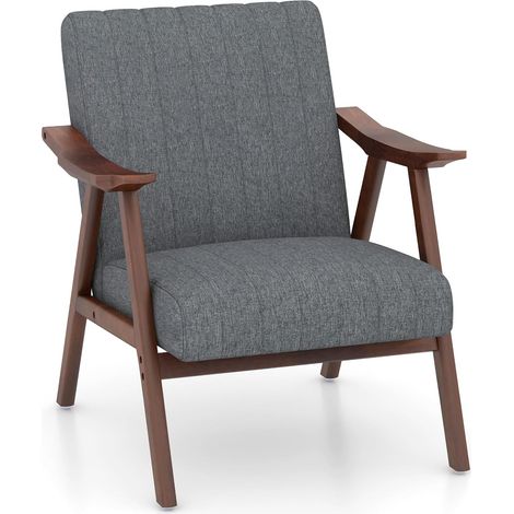 Modern Accent Chair Leisure Chair with Rubber Wood Armrests & Anti-slip Felt Pads Light Grey (1/5)