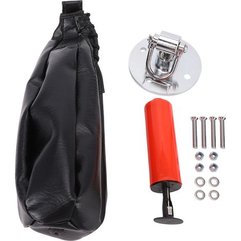 Sac de frappe Speed Bag en cuir PU noir avec crochet rotatif à 360° et gonfleur pour l'entraînement (1/5)