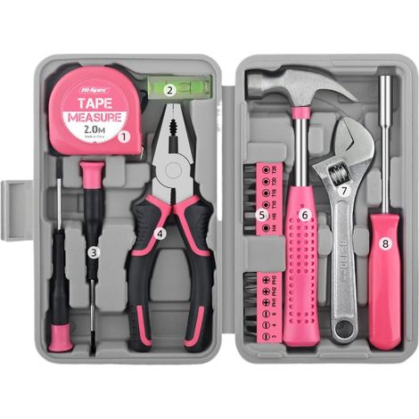 Boîte à outils multifonction 20 pièces, kit d'outils à main et quincaillerie pour bricolage, réparation, entretien et travaux domestiques, rose (1/5)