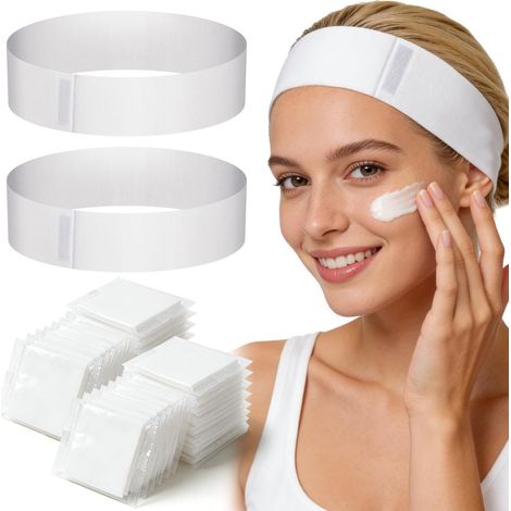 Lot de 100 bandeaux faciaux jetables pour spa, bandeau élastique avec ruban magique réglable, bandeau facial non tissé extensible (1/5)