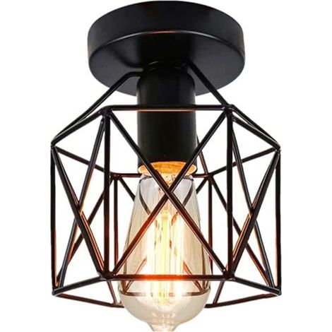 Plafonnier industriel vintage rétro lustre abat-jour en métal douille E27 suspension éclairage de plafond chambre cuisine couloir - 1pcs Noir (1/4)