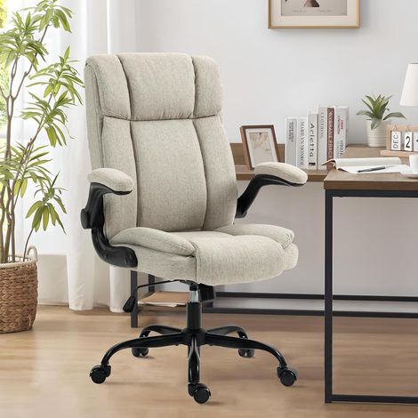 Bürostuhl 150kg Wippfunktion Flip Armlehnen Beige Feste Kopfstütze (1/5)