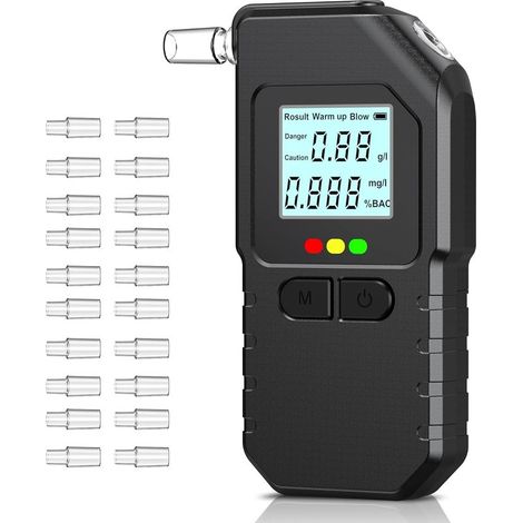 Ethylotest Electronique à Double Capteur Capteurs, Alcootest Professionnel avec Écran LCD numérique, Etylometre Électronique Homologué, pour Usage Personnel et Professionnel, avec 20 Embouts (1/5)