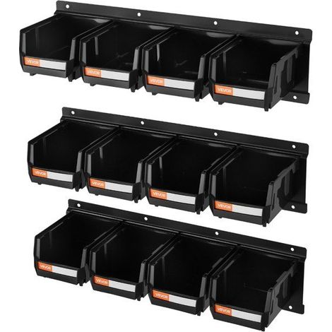 Bac à bec mural noir - 12 pièces - 137 x 105 x 75 mm - 3 rails métalliques - Plastique PP (1/5)
