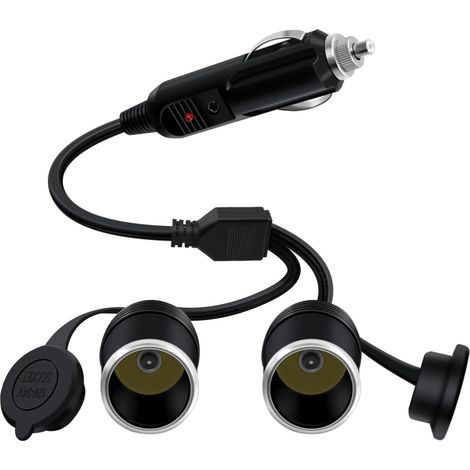 Cigarette Lighter Splitter 1 à 2 Prise Allume Cigare Double 12V 24V 16AWG avec LED et Fusible 15A, Femelle Prise avec Cache Poussière, pour Moto, Mélangeur, Chargeur Solair (0.3m) (1/5)