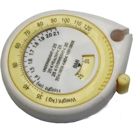 Mètre ruban IMC, 150cm, blanc/jaune, rétractable, calcul IMC (1/5)