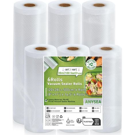 Sacs Sous Vide Alimentaire 20/28 × 500 cm, 6 Rouleaux Film Sous Vide Alimentaire Professionnel pour Appareil de Soudsous Vide et Cuisson Sous Vide, Sachet Sous Vide Sans BPA - 30 Mètres (1/5)