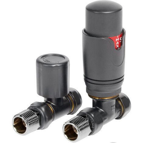 Signature Round Thermostatic Straight Radiator Valve Pair - Anthracite