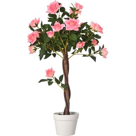 Rosal artificial en maceta 90 cm rosa, planta decorativa de plástico HOMVRA (1/5)