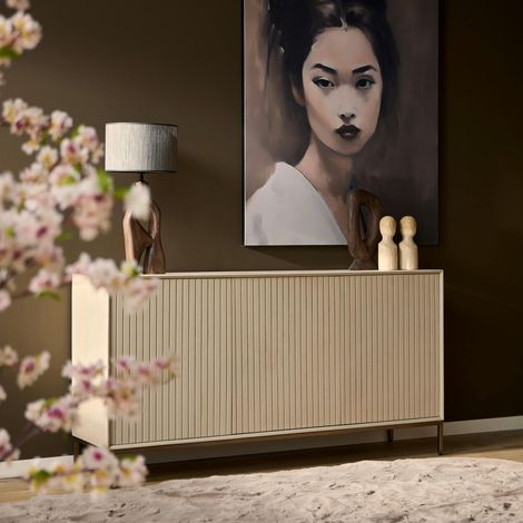 Buffet bois sable 3 portes rainurées 165 cm CORTINA (1/5)