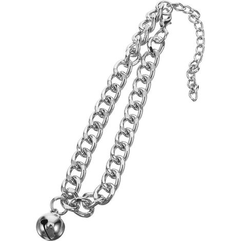 Collar para gato de aleación de aluminio plateado con cascabel, 4 piezas, ajustable. (1/5)
